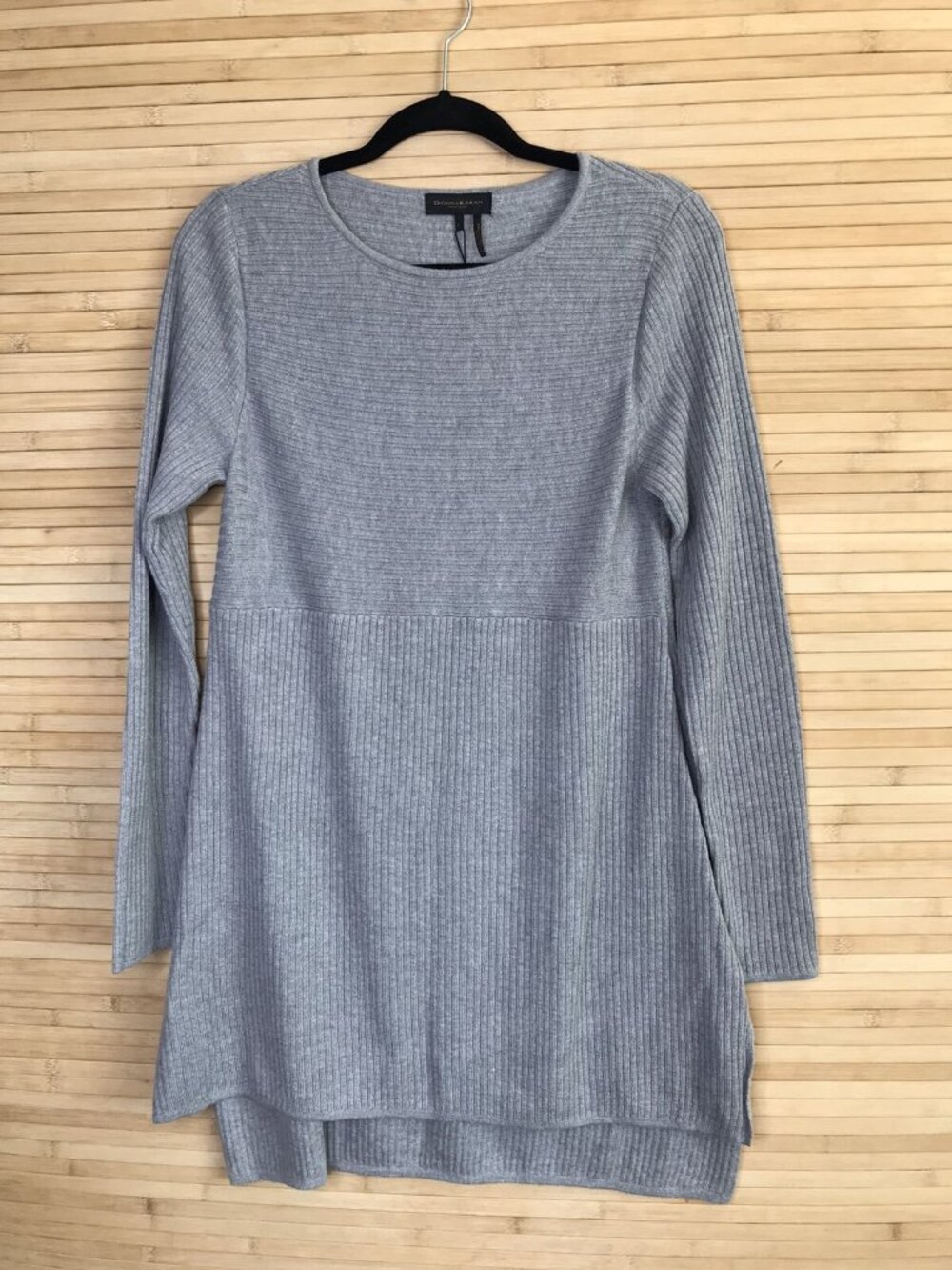 NWT DONNA KARAN Gray Ribbed Knit Sweater Dress in Size S